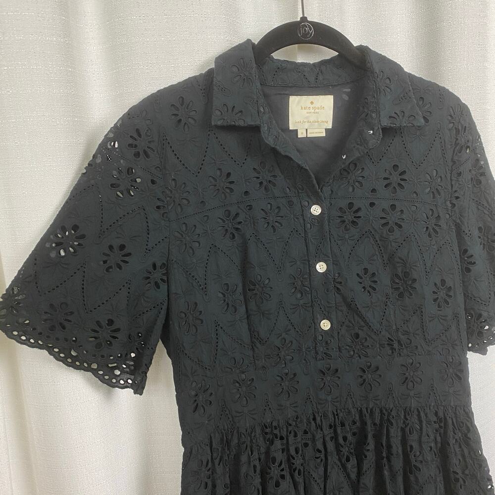 Kate Spade Black Eyelet Flounce Shirt Dress Sz.8 - Picture 6 of 16